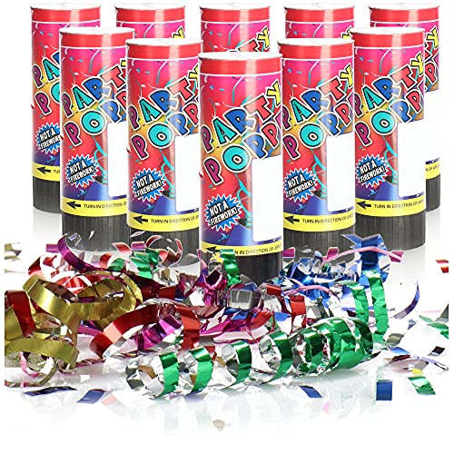 com-four® 10x Shooter Party Popper-Set 11cm, Konfetti-Kanone zum Drehen für Silvester, Partys, Geburtstage, Konfetti Bombe mit toller Effekthöhe (10 Stück - bunt 11cm) von com-four