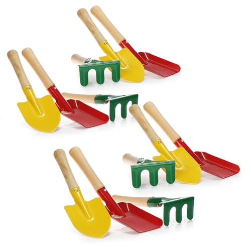 com-four® 12-teiliges Gartenwerkzeug Set für Kinder - kleine Harke, Schaufel und Spaten aus robusten Metall und Holz - Gartengeräte für Gartenarbeit, Strand und Sandkasten (Set 3) von com-four
