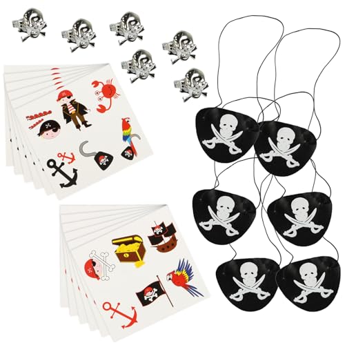 com-four® 13-teiliges Mitgebsel Set Pirat - Ringe, Tattoos, Augenklappen für Kindergeburtstag - Piraten-Party-Zubehör [Auswahl variiert] (Party-Mitgebsel - 24-teilig - f. 6 Kinder) von com-four
