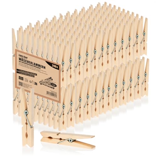 com-four® 240x Wäscheklammern aus Holz - Nachhaltige Holzklammern aus Birkenholz - unbehandelte Holzwäscheklammern zum Wäscheaufhängen und Basteln (240 Stück - Birke) von com-four