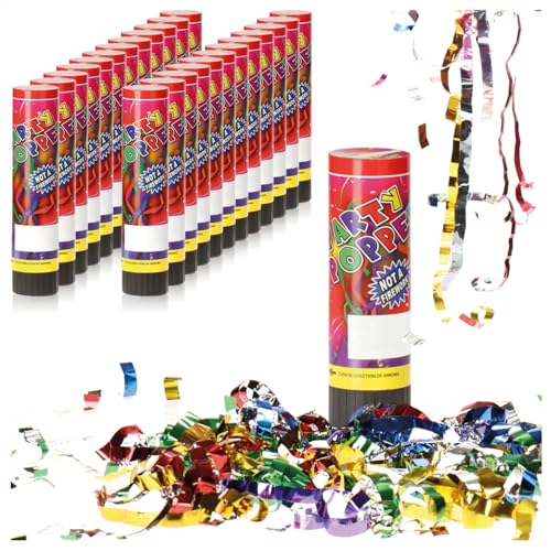 com-four® 24x Shooter Party Popper-Set 20,5 cm - Konfetti-Kanone - farbenfrohe Glitzerstreifen für Silvester, Partys und Geburtstage - Effekt-Bombe - Luftschlangen-Werfer von com-four