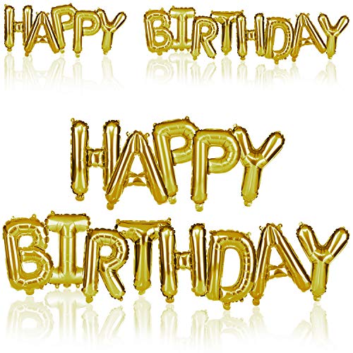 com-four® 2x Ballons "Happy Birthday" - Folien-Ballon für Geburtstagsdeko - Birthday Girlande aus Luft-Ballons (2 Stück - Girlande/goldfarben) von com-four
