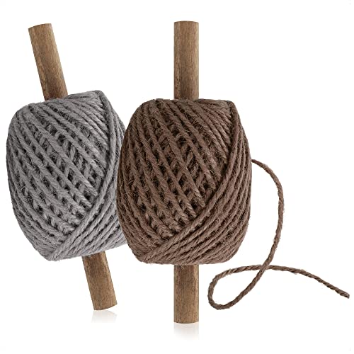 com-four® 2X Bastelschnur auf Holzrolle - hochwertiges Set Geschenkschnur zum Basteln und Verpacken - Jutekordel zum Dekorieren - 30 m je Rolle (2 Stück -grau + braun) von com-four
