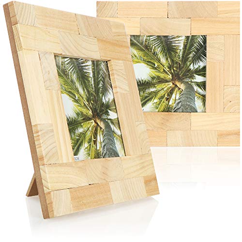 com-four® 2x Bilderrahmen aus Holz - Stilvoller Fotorahmen für Hochzeitsbilder - Holz Rahmen mit breitem Rand für Lieblingsfotos - 8,5 x 8,5 cm (braun) von com-four