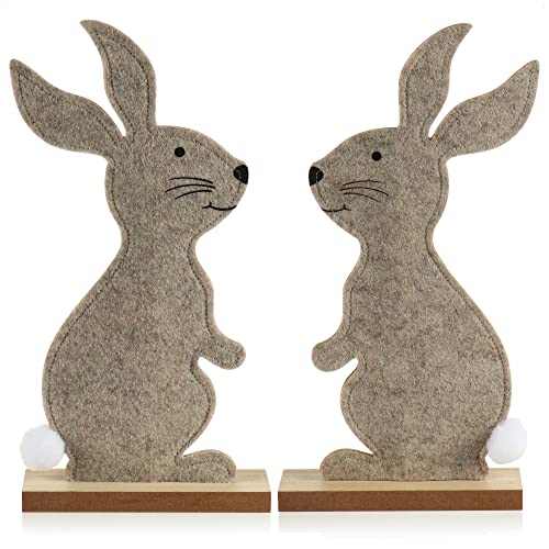 com-four® 2x Deko Aufsteller für Ostern - Niedliche Filz-Osterhasen - Osterdeko zum Hinstellen - Osterdekoration aus Holz und Filz (2 Stück - 34cm) von com-four