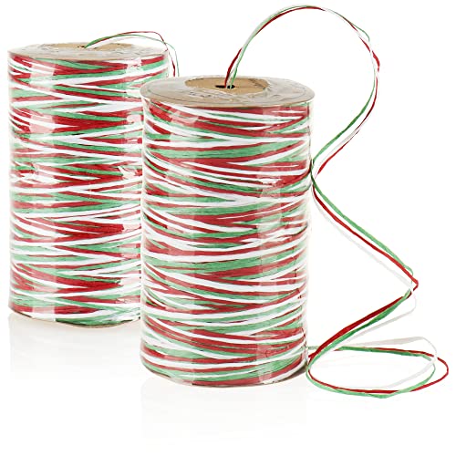 com-four® 2x Dekofäden-Rolle - farbiges Geschenkband aus Bast - filigrane Fäden 3-farbig - feine Schnüre zur Dekoration - Schleifenband-Faden, jeweils 100m (2 Stück - 3 farbig) von com-four