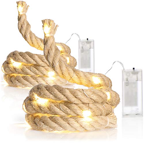com-four® 2x Kordelseil mit LED Beleuchtung, dekoratives Seil mit warmweißen LED Lampen, batteriebetriebene Lichterkette für die Innenbeleuchtung (02 Stück - 120cm Seil mit 20 LED) von com-four