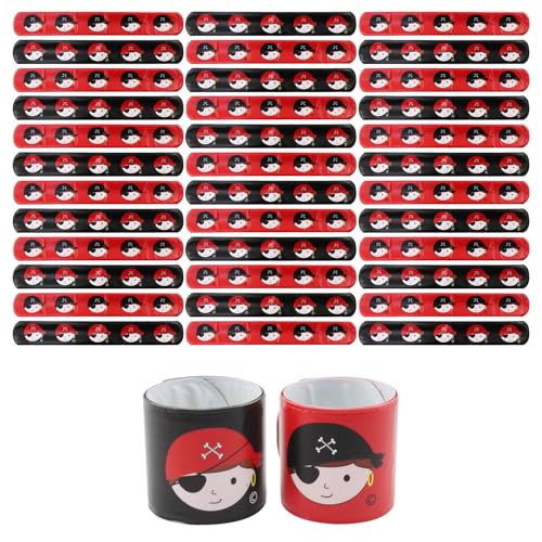 com-four® 36x Schnapparmband Pirat - Mitgebsel für 36 Kinder - Giveaways beim Kindergeburtstag - Klackarmband - Goodies und Gastgeschenke für Piraten-Party - Schlagarmband (Set 02 - 36-teilig) von com-four