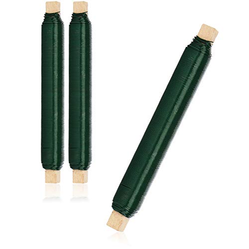 com-four® 3X Blumenwickeldraht-Set, Bindedraht in grün auf Holzstab gewickelt, Stärke 0,65 mm, 180 g (Grün - 3 Stück) von com-four