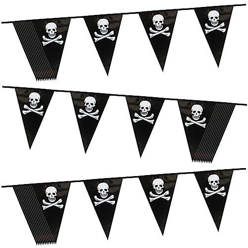 com-four® 3X Piraten-Wimpelkette - Hängekette im Piratenlook - Geburtstagsdekoration für Kinder - Partydekoration für Kindergeburtstage (Winpelkette Piraten 3X) von com-four