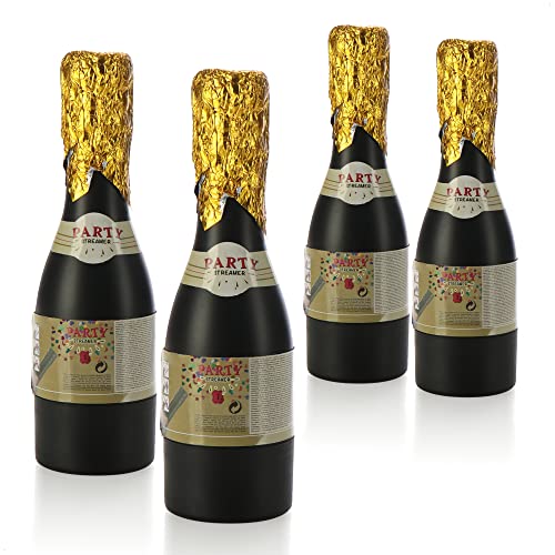 com-four® 4X Shooter Party Popper Champagner, Konfettikanone für Silvester, Partys, Geburtstage, Konfetti Bombe als Sektflasche (4 Stück - Sektflasche) von com-four