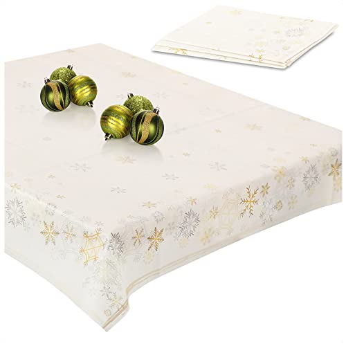 com-four® 4x Tischdecke mit Weihnachtsmotiv - Mitteldecken-Set im weihnachtlichen Design - Tischtuch abwischbar ca. 80 x 80 cm - festliche Tafelwäsche für Tisch, Adventskranz, Pyramide (Schneeflocken) von com-four