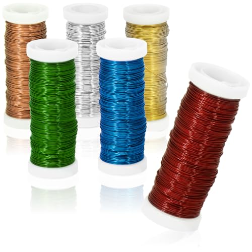 com-four® 6x 30 m Bindedraht in 6 praktischen Farben, Wickeldraht zum Basteln und Modellieren, Ø 0,37 mm (6 Stück - je 30m - 6 Farben) von com-four