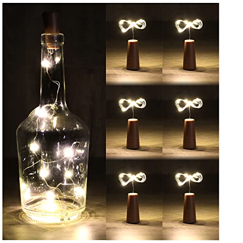com-four® 6X LED-Flaschen-Licht - Korken-Lichterkette für innen, für Leere Wein- und Sektflaschen - Mini-LED-Lichter mit Batteriebetrieb - Stimmungslicht in warm-weiß - Flaschenlichter (06 Stück) von com-four