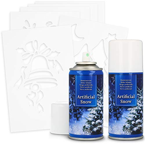 com-four® 8-teiliges Set mit Kunstschnee und Schablonen - Spraydose mit Dekoschnee - Schablonen mit verschiedenen Motiven für Weihnachten [Auswahl variiert] (02 Stück - Spray mit Schablonen) von com-four