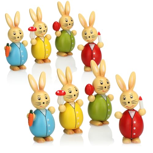 com-four® 8X Deko-Osterhase aus Holz - 8cm - Aufsteller zum Frühling und zur Osterdekoration - Holz-Hase in bunten Farben - Holzfiguren für Ostern (8X Hase bunt) von com-four