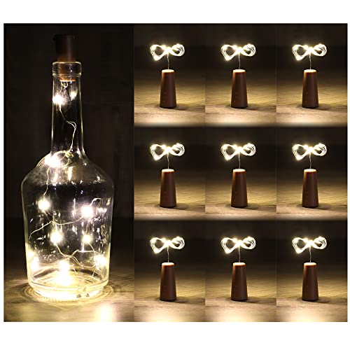 com-four® 9x LED-Flaschen-Licht - Korken-Lichterkette für innen, für leere Wein- und Sektflaschen - Mini-LED-Lichter mit Batteriebetrieb - Stimmungslicht in warm-weiß - Flaschenlichter (09 Stück) von com-four