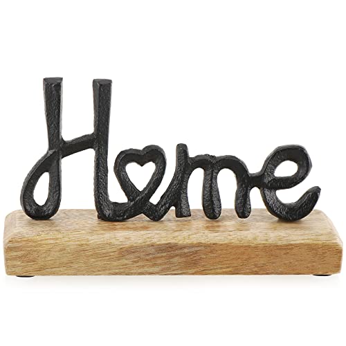 com-four® Deko Aufsteller Home - Schriftzug aus Metall auf Mangoholz-Sockel - Deko-Schriftzug zum Hinstellen (schwarz/braun) von com-four