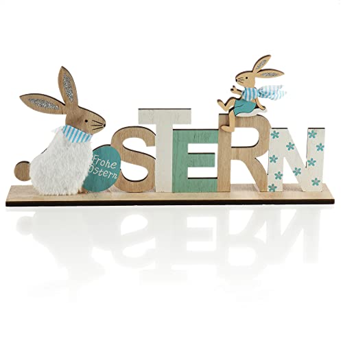 com-four® Deko Aufsteller für Ostern - Schriftzug mit Osterhasen - Niedliche Osterdeko zum Hinstellen - Osterdekoration aus Holz von com-four
