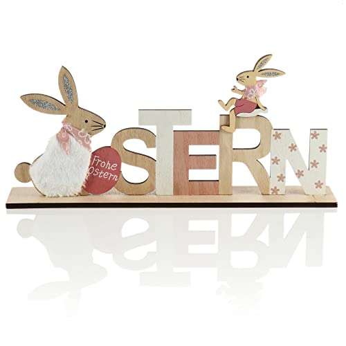 com-four® Deko Aufsteller für Ostern - Schriftzug mit Osterhasen - Niedliche Osterdeko zum Hinstellen - Osterdekoration aus Holz von com-four
