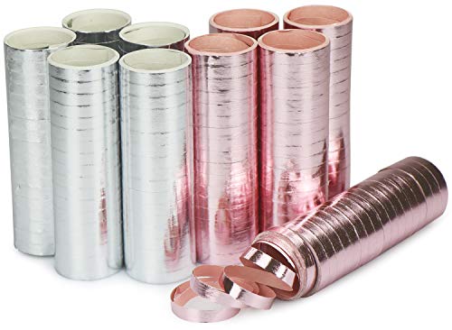 com-four® Luftschlangen metallic rosa und silberfarben - 10 Rollen als Party-Deko für Geburtstage - Papierschlangen für Silvester (10 Stück - metallic) von com-four