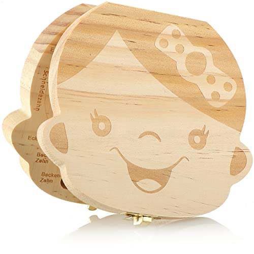 com-four® Milchzahndose, Zahndose für Milchzähne und die ersten Haare, Zahnbox aus Holz, Milchzahnbox für Mädchen, Zahnfee-Dose (1 Stück - Mädchen) von com-four