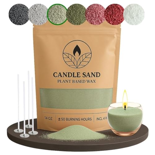 COMFORDER Kerzensand mit Duft und Docht, Aroma Kerzenwachs Granulat, Kerzen selber machen Set, 400g Sandkerzen Wachsgranulat + 4 Kerzendochte (Hellgrün, Jasmin) von comforder