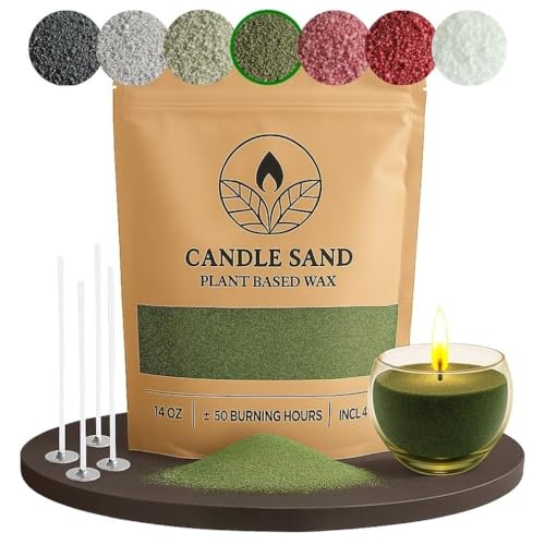 COMFORDER Kerzensand mit Duft und Docht, Aroma Kerzenwachs Granulat, Kerzen selber machen Set, 400g Sandkerzen Wachsgranulat + 4 Kerzendochte (Moosgrün, Kiefer) von comforder