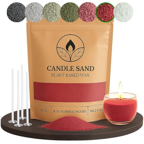 comforder Kerzensand mit Duft und Docht, Aroma Kerzenwachs Granulat, Kerzen selber machen Set, 400g Sandkerzen Wachsgranulat + 4 Kerzendochte (Rotbraun, Amber) von comforder