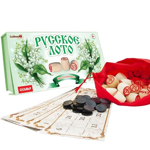 compar Bingospiel Lottospiel Russisches Lotto (Loto) Spielset mit Holzfiguren Familienspiel Maiglöckchen Motiv von compar