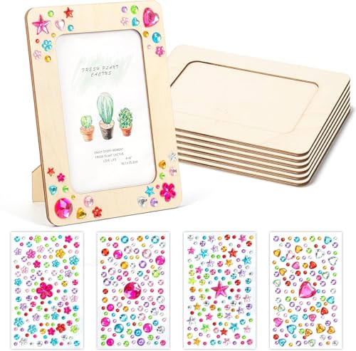 comvastars 6 Stück Holzbilderrahmen zum Bemalen, 14x19cm Holzbilderrahmen DIY Bastelsets für Kinder, Bilderrahmen Bastelset Holz Set zum Bemalen mit Glitzersteine für Kindergeburtstag Basteln von comvastars