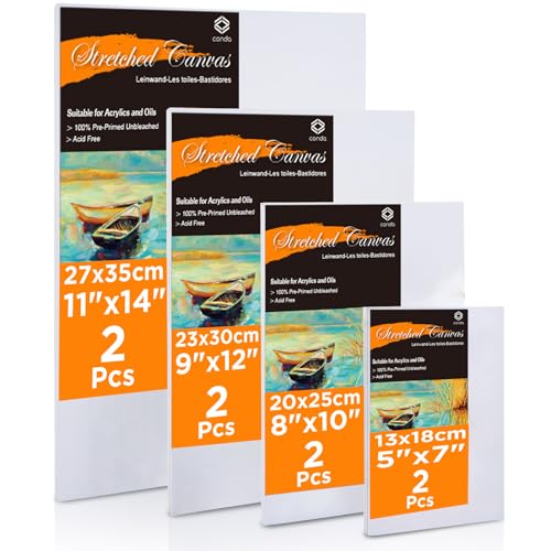 CONDA Leinwand zum Bemalen, 8 Stück (12x18,20x25,23x30,27x35cm), Multipack Leinwand Set Aus100% Baumwolle, Canvas Weiße Künstler Panel für Acryl und Öl Malerei Sowie zum Skizzieren von conda