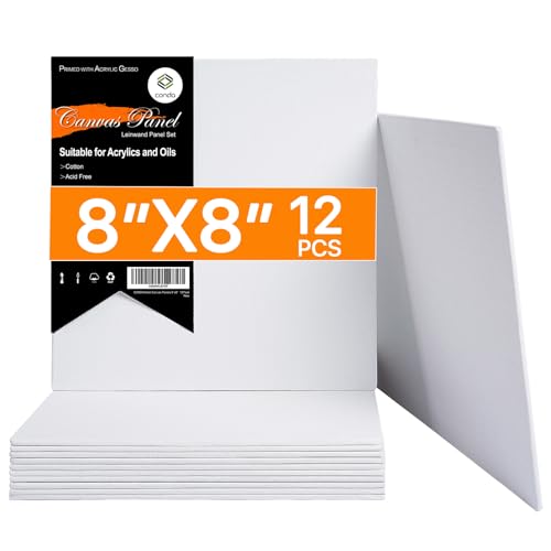 Conda 20 x 20cm Malkarton Leinwand 12 Stücke Künstler Qualität säurefreie Leinwand Board für Acryl, Ölfarben, Kinder, Künstler,100% Säurefreie Baumwolle von conda