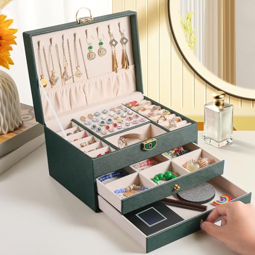 coobest Schmuck-Organizer mit 3 Ebenen und 2 Schubladen, große Schmuckschatullen für Damen, mit Samt-Ohrring-Organizer, abschließbare Schmuckschatullen und Organizer, Weihnachtsgeschenke für Frauen coobest Schmuck-Organizer mit 3 Ebenen und 2 Schubladen, große Schmuckschatullen für Damen, mit Samt-Ohrring-Organizer, abschließbare Schmuckschatullen und Organizer, Weihnachtsgeschenke für Frauen von coobest