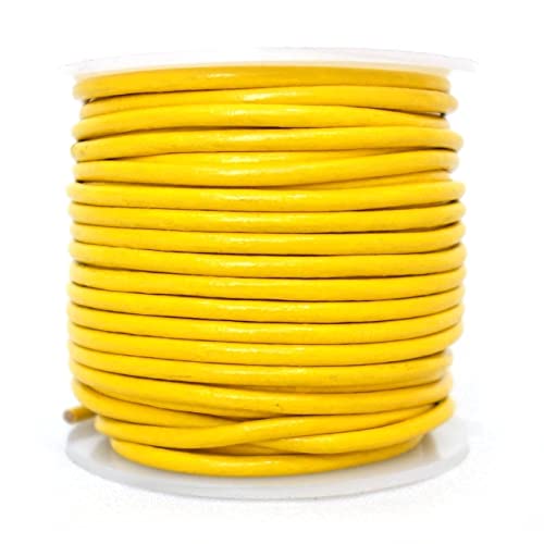 Cords Craft 2,0 mm runde Lederschnur für Schmuckherstellung, Armbänder, Halsketten, Haar-Accessoires, Hundehalsband, Perlenarbeiten, Hobby und Heimwerken, regulär, glänzend (Gelb, 20 m) von cords craft