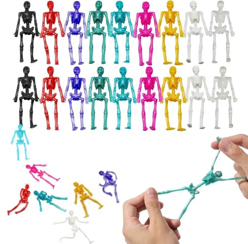 54 Stück Einziehbare Skeleton Spielzeug für Kinder Halloween, Stretchy Skeleton Toys, Assorted Color Squishy Stretchy Skull Toys for Party Favors,Halloween Sticky Toys for Kids, Boys & Girls von corgi butt