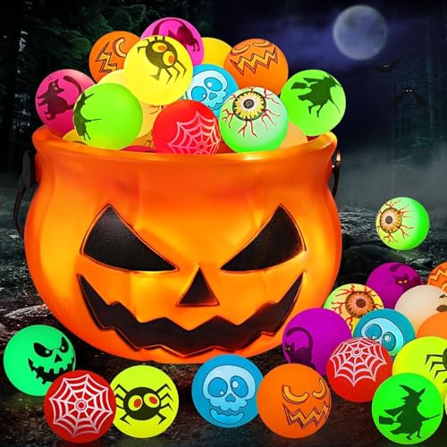 64 Stück Halloween Flummies für Kinder, Halloween Party Mitgebsel Kindergeburtstag,Glowing Bouncy Balls, 30mm Bouncing Balls in 8 Designs for Kids von corgi butt
