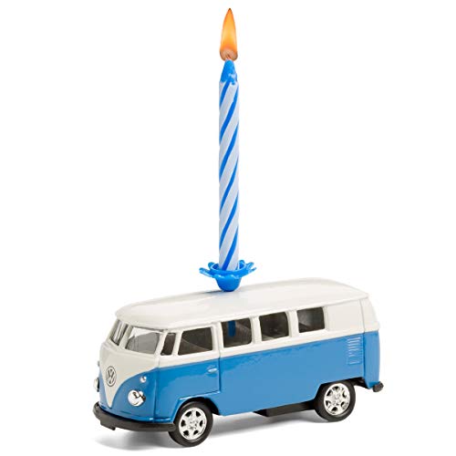 :: Kerze auf Rädern – das Geburtstags-Geschenk für alle Bulli-Fans – kompatibel mit VW Bus T1 aus Metall (blau) (20.2K) von corpus delicti