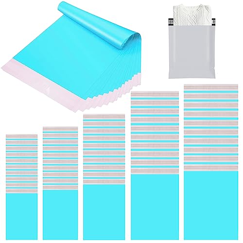 50 Stück Versandtüten für Kleidung 5 Größen,Blau Versandbeutel,Opake Kuriertasche Versandtaschen Verpackungsbeutel Plastik mit Selbstklebeverschluss,Pakettaschen Poly Kunststoffbeutel für Textilien von cosoro