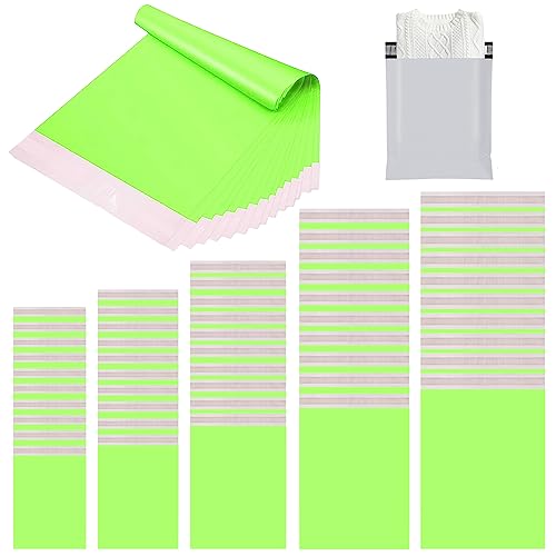 50 Stück Versandtüten für Kleidung 5 Größen,Grün Versandbeutel,Opake Kuriertasche Versandtaschen Verpackungsbeutel Plastik mit Selbstklebeverschluss,Pakettaschen Poly Kunststoffbeutel für Textilien von COSORO