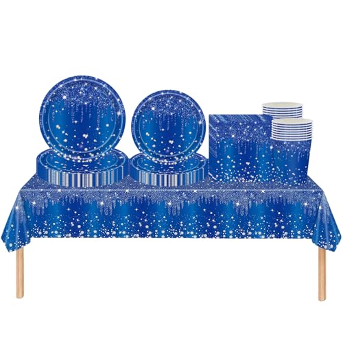 Blau Partygeschirr,69 Stück Blau Glänzender Glitzerdiamant Einweg Geschirr Pappteller Set Tischdecke Papptellern Servietten Bechern Bling Party Geschirr Set für Geburtstag Hochzeit Tischdekoration Blau Partygeschirr,69 Stück Blau Glänzender Glitzerdiamant Einweg Geschirr Pappteller Set Tischdecke Papptellern Servietten Bechern Bling Party Geschirr Set für Geburtstag Hochzeit Tischdekoration von cosoro