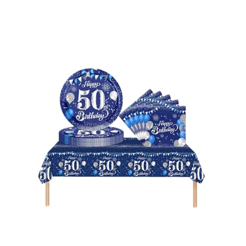 Partygeschirr 50. Geburtstag Männer Frauen,37 Stück Marineblau Silber 50. Geburtstag Dekorationen Tischdecke Papier Platten Servietten für Erwachsene Sie Ihn 50. Geburtstags Geschenk Tischdekoration Partygeschirr 50. Geburtstag Männer Frauen,37 Stück Marineblau Silber 50. Geburtstag Dekorationen Tischdecke Papier Platten Servietten für Erwachsene Sie Ihn 50. Geburtstags Geschenk Tischdekoration von cosoro