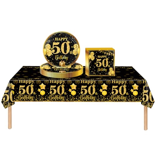 Partygeschirr 50. Geburtstag Männer Frauen,37 Stück Schwarze Gold 50. Geburtstag Dekorationen Tischdecke Papier Platten Servietten für Erwachsene Sie Ihn 50. Geburtstags Geschenk Tischdekoration Partygeschirr 50. Geburtstag Männer Frauen,37 Stück Schwarze Gold 50. Geburtstag Dekorationen Tischdecke Papier Platten Servietten für Erwachsene Sie Ihn 50. Geburtstags Geschenk Tischdekoration von cosoro