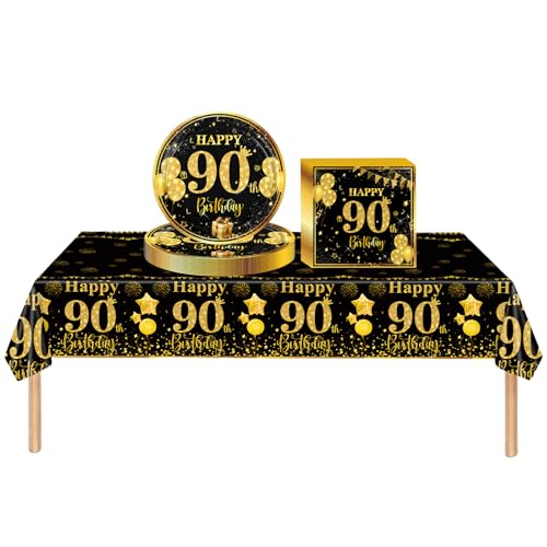 Partygeschirr 90. Geburtstag Männer Frauen,37 Stück Schwarze Gold 90. Geburtstag Dekorationen Tischdecke Papier Platten Servietten für Erwachsene Sie Ihn 90. Geburtstags Geschenk Tischdekoration Partygeschirr 90. Geburtstag Männer Frauen,37 Stück Schwarze Gold 90. Geburtstag Dekorationen Tischdecke Papier Platten Servietten für Erwachsene Sie Ihn 90. Geburtstags Geschenk Tischdekoration von cosoro