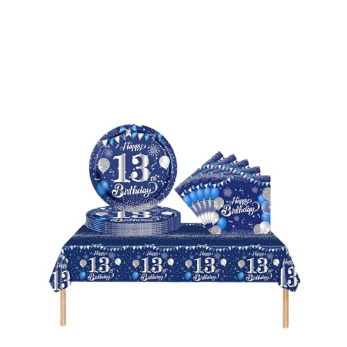 Partygeschirr Set 13. Geburtstag Mädchen Junge,37 Stück Marineblau Silber 13. Geburtstag Dekorationen Tischdecke Papier Platten Servietten für Kinder Sie Ihn 13. Geburtstags Geschenk Tischdekoration Partygeschirr Set 13. Geburtstag Mädchen Junge,37 Stück Marineblau Silber 13. Geburtstag Dekorationen Tischdecke Papier Platten Servietten für Kinder Sie Ihn 13. Geburtstags Geschenk Tischdekoration von cosoro