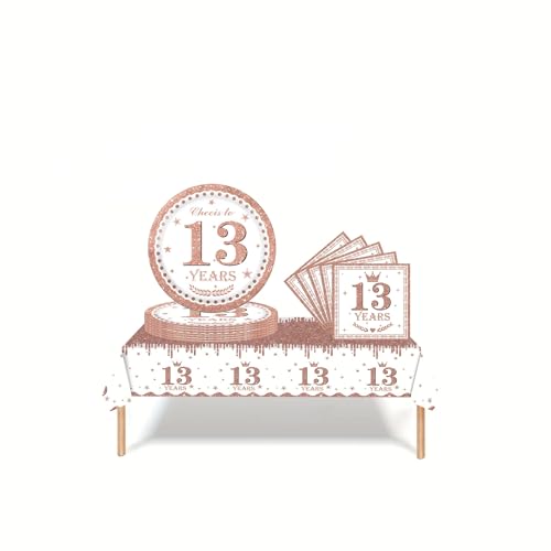 Partygeschirr Set 13. Geburtstag Roségold Mädchen,37 Stück Roségold 13. Geburtstag Dekorationen Tischdecke Papier Platten Servietten für Kinder Sie Ihn 13. Geburtstags Geschenk Tischdekoration Partygeschirr Set 13. Geburtstag Roségold Mädchen,37 Stück Roségold 13. Geburtstag Dekorationen Tischdecke Papier Platten Servietten für Kinder Sie Ihn 13. Geburtstags Geschenk Tischdekoration von cosoro