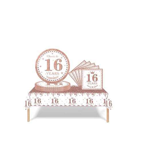 Partygeschirr Set 16. Geburtstag Roségold Mädchen,37 Stück Roségold 16. Geburtstag Dekorationen Tischdecke Papier Platten Servietten für Kinder Sie Ihn 16. Geburtstags Geschenk Tischdekoration Partygeschirr Set 16. Geburtstag Roségold Mädchen,37 Stück Roségold 16. Geburtstag Dekorationen Tischdecke Papier Platten Servietten für Kinder Sie Ihn 16. Geburtstags Geschenk Tischdekoration von cosoro