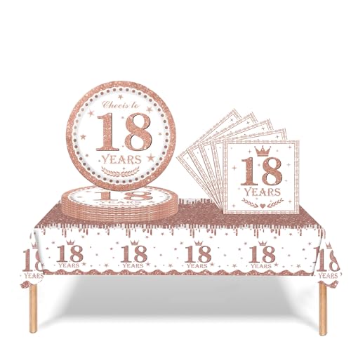 Partygeschirr Set 18. Geburtstag Roségold Mädchen,37 Stück Roségold 18. Geburtstag Dekorationen Tischdecke Papier Platten Servietten für Kinder Sie Ihn 18. Geburtstags Geschenk Tischdekoration Partygeschirr Set 18. Geburtstag Roségold Mädchen,37 Stück Roségold 18. Geburtstag Dekorationen Tischdecke Papier Platten Servietten für Kinder Sie Ihn 18. Geburtstags Geschenk Tischdekoration von cosoro