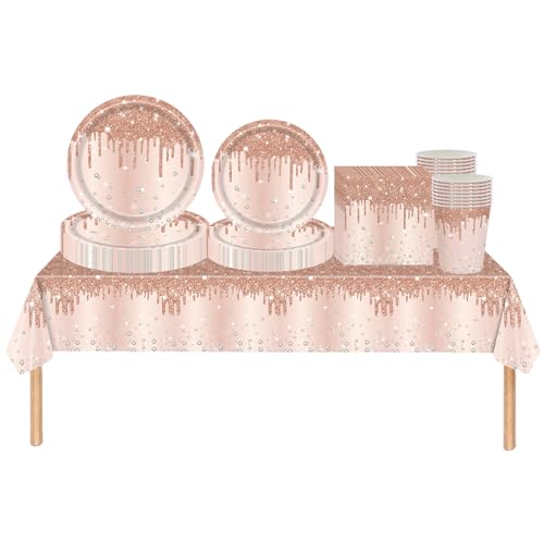 Roségold Partygeschirr,69 Stück Roségold Glänzender Glitzerdiamant Einweg Geschirr Pappteller Set Tischdecke Papptellern Servietten Bechern Party Geschirr Set für Geburtstag Hochzeit Tischdekoration Roségold Partygeschirr,69 Stück Roségold Glänzender Glitzerdiamant Einweg Geschirr Pappteller Set Tischdecke Papptellern Servietten Bechern Party Geschirr Set für Geburtstag Hochzeit Tischdekoration von cosoro