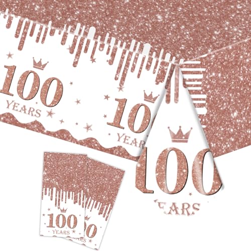 Tischdecke 100. Geburtstag Roségold Frauen,2 Stück Papiertischdecke Rolle Roségold Einmal Tischdecke Party Tischdecken 100. Geburtstag Deko Tischtücher für Erwachsene 100. Geburtstags Tischdekoration von COSORO